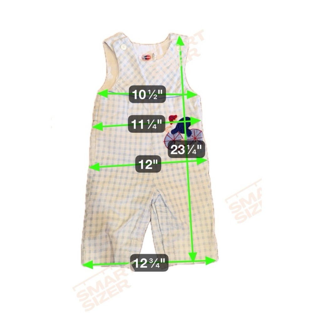 Vintage Boys Overall 18 Months Blue Plaid Corduroy Boy Bike Embroidered Longall - Picture 9 of 9